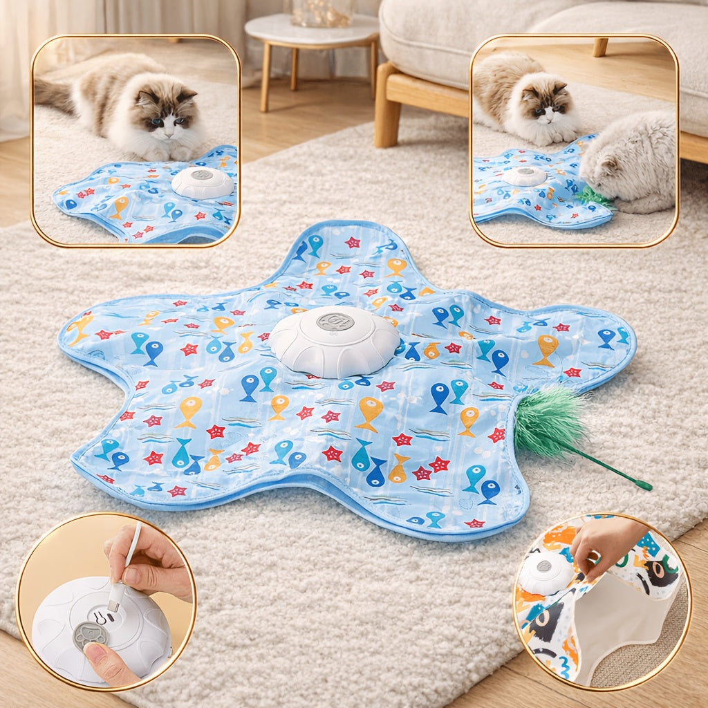 Smart Rechargeable Electric Cat Toy – Interactive Puzzle with Simulated Prey Movement, Hands-Free Automatic Entertainment for Indoor Cats, Available in Small Fish & Graffiti Styles for Kittens and Adult Cats