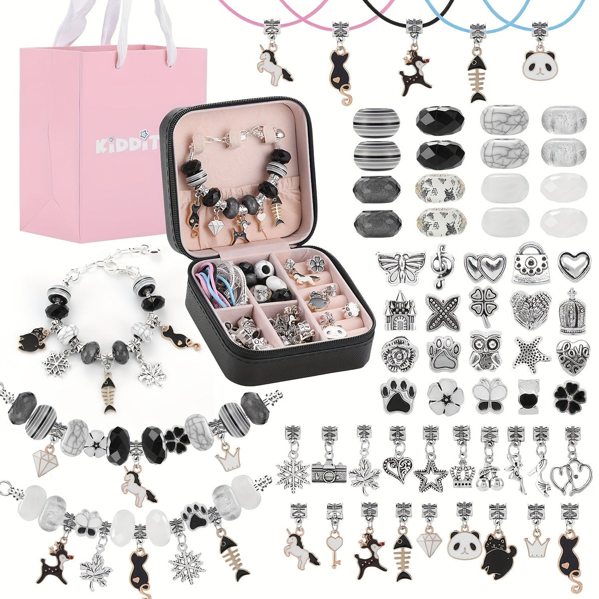 DIY Bracelet Making Kit for Girls, Unicorn & Mermaid Jewelry Craft Set with Portable Jewelry Box, Handmade Beading Gift for Birthday, Christmas, Graduation, Valentine's Day (Blue, Purple, Pink, Black)