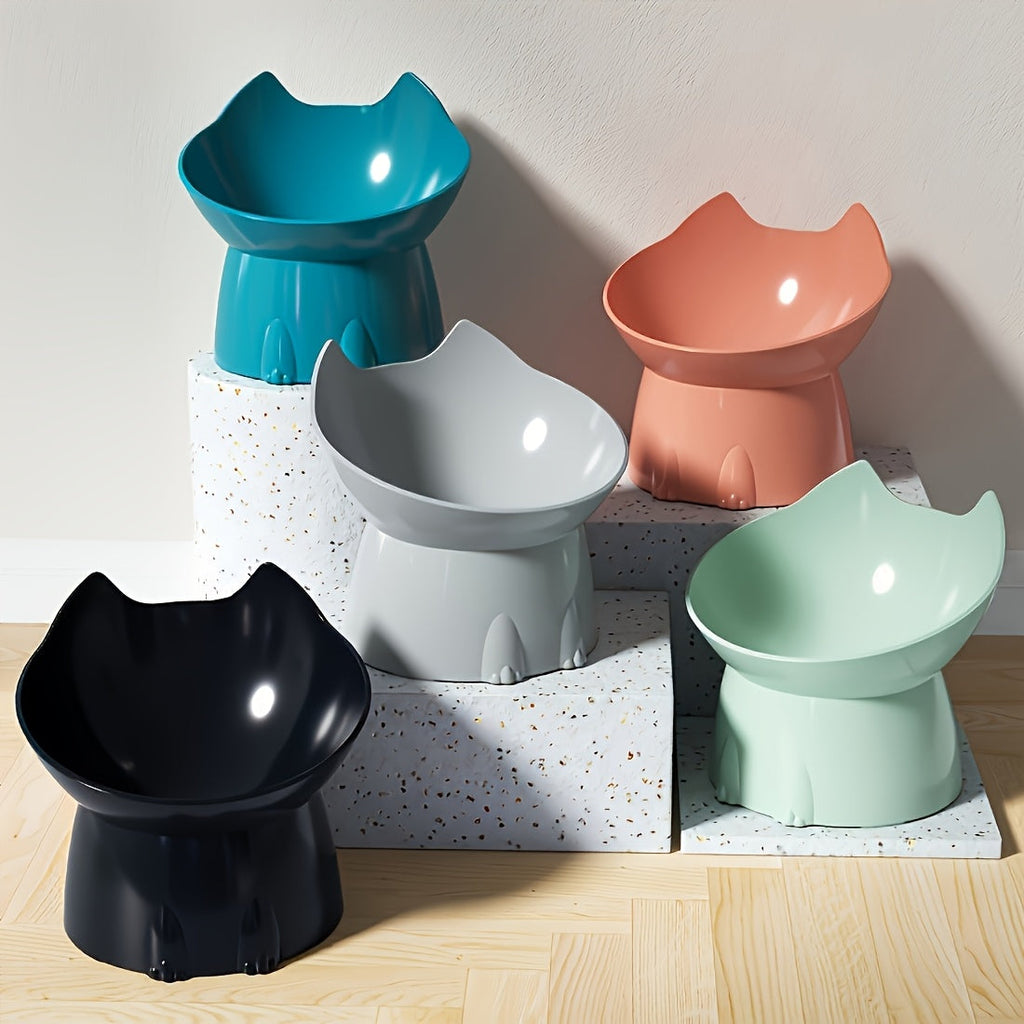 Cat Ear Elevated Cat Food Bowl Anti-Tip Design - Cute Raised Plastic PP Cat Dish for Comfortable Feeding, Playful Cat-Ear Shaped Pet Bowl for Indoor Cats