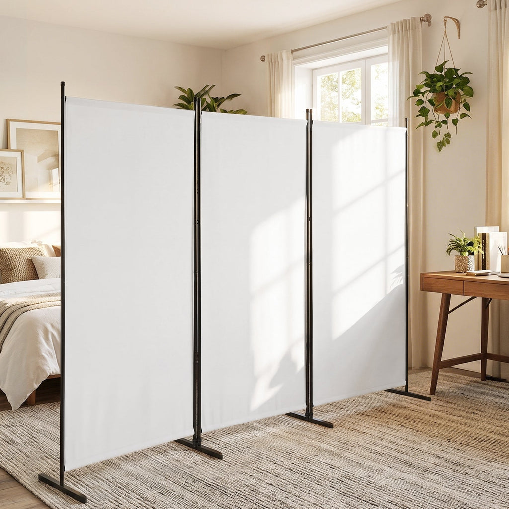 3-Panel Folding Room Divider 72.5" Tall Privacy Screen – Freestanding Portable Partition Wall with Wide Stable Base for Home Office Bedroom Studio Apartment