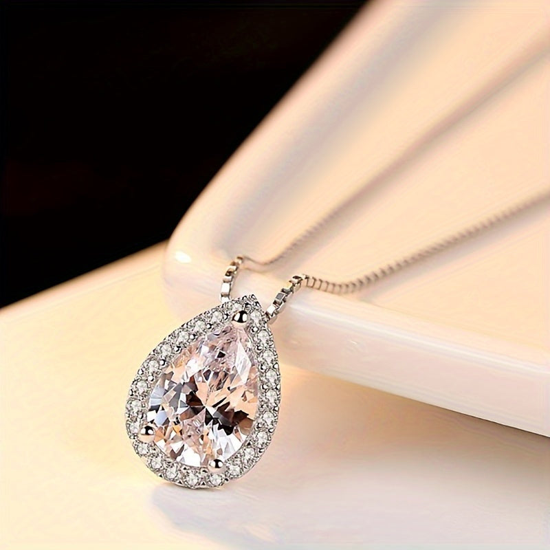 1ct D Color Moissanite Teardrop Pendant Necklace for Women – 925 Sterling Silver Teardrop Necklace with Certificate, Bridal & Anniversary Jewelry Gift