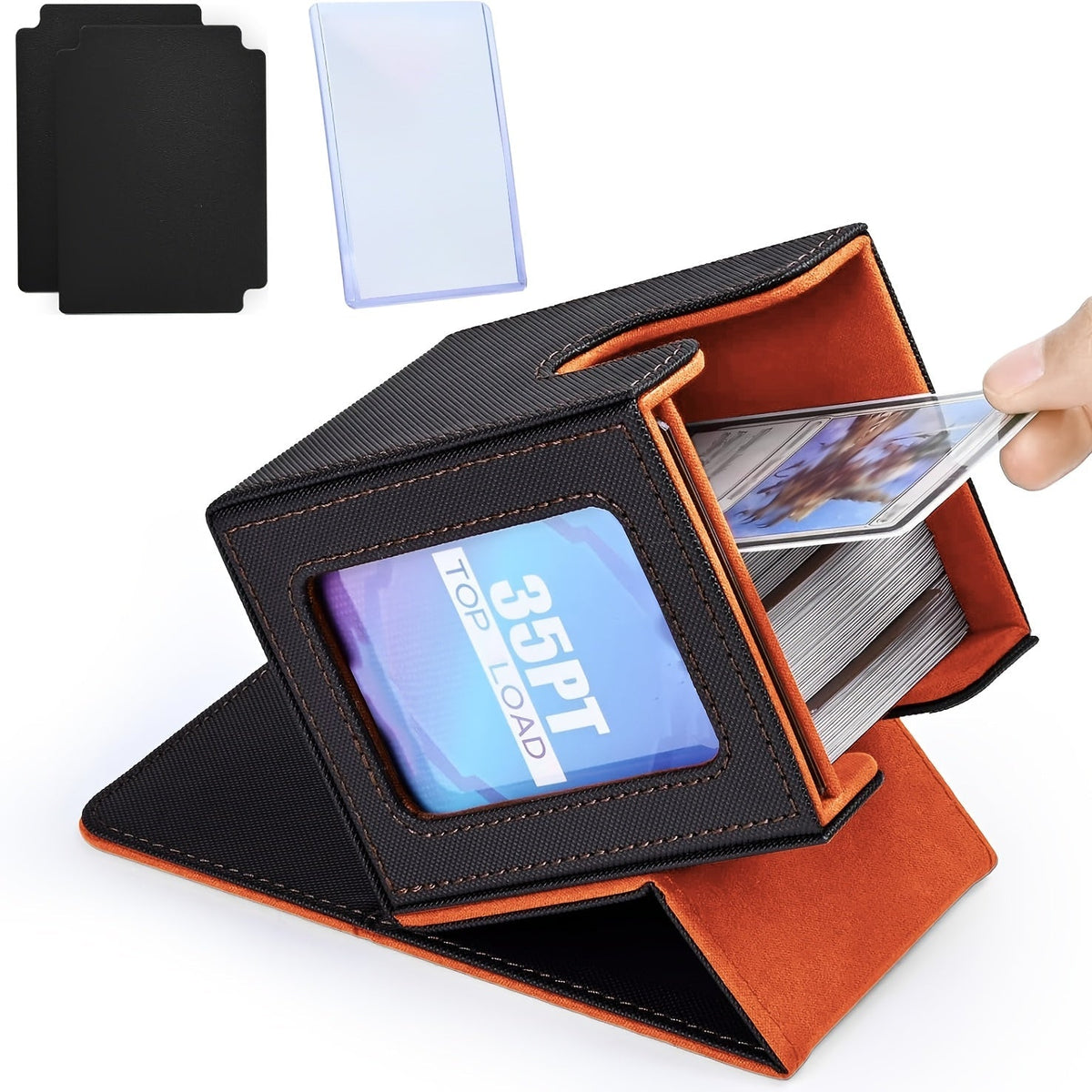 TCG Deck Box for 100+ Double-Sleeved Cards, Commander Display Card Storage Case with 2 Dividers, Top-Sleeve Compatible with MTG Magic the Gathering, Pokemon, Yu-Gi-Oh Trading Card Games - Black, Gray, Blue, Purple, Green