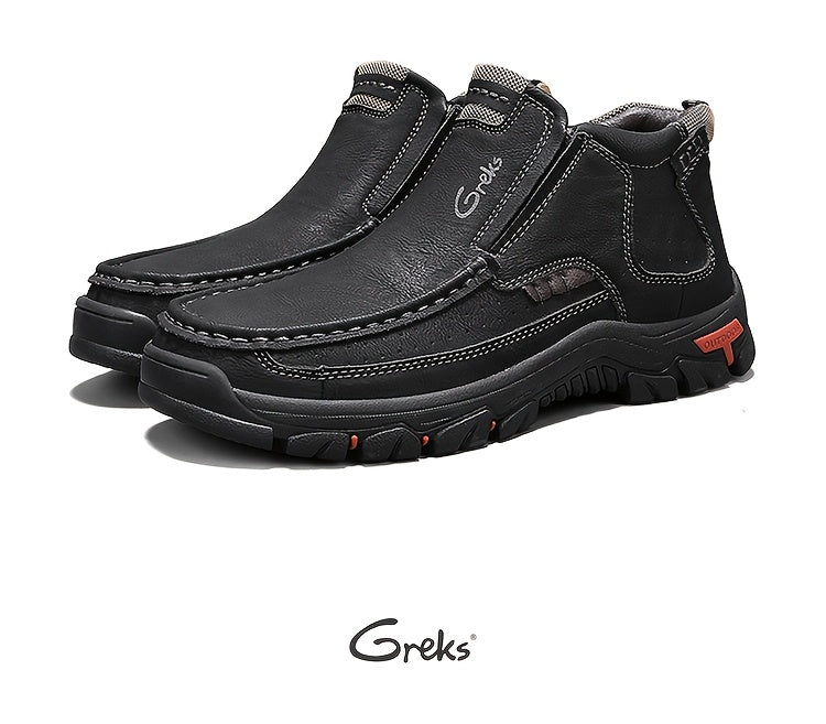 GREKS Men's Hand-Stitched Slip-On Ankle Boots, Casual Moccasin Chukka Loafers with Non-Slip Sole for Outdoor Hiking, Driving, and Daily Wear – Comfortable Lightweight Men's Shoes