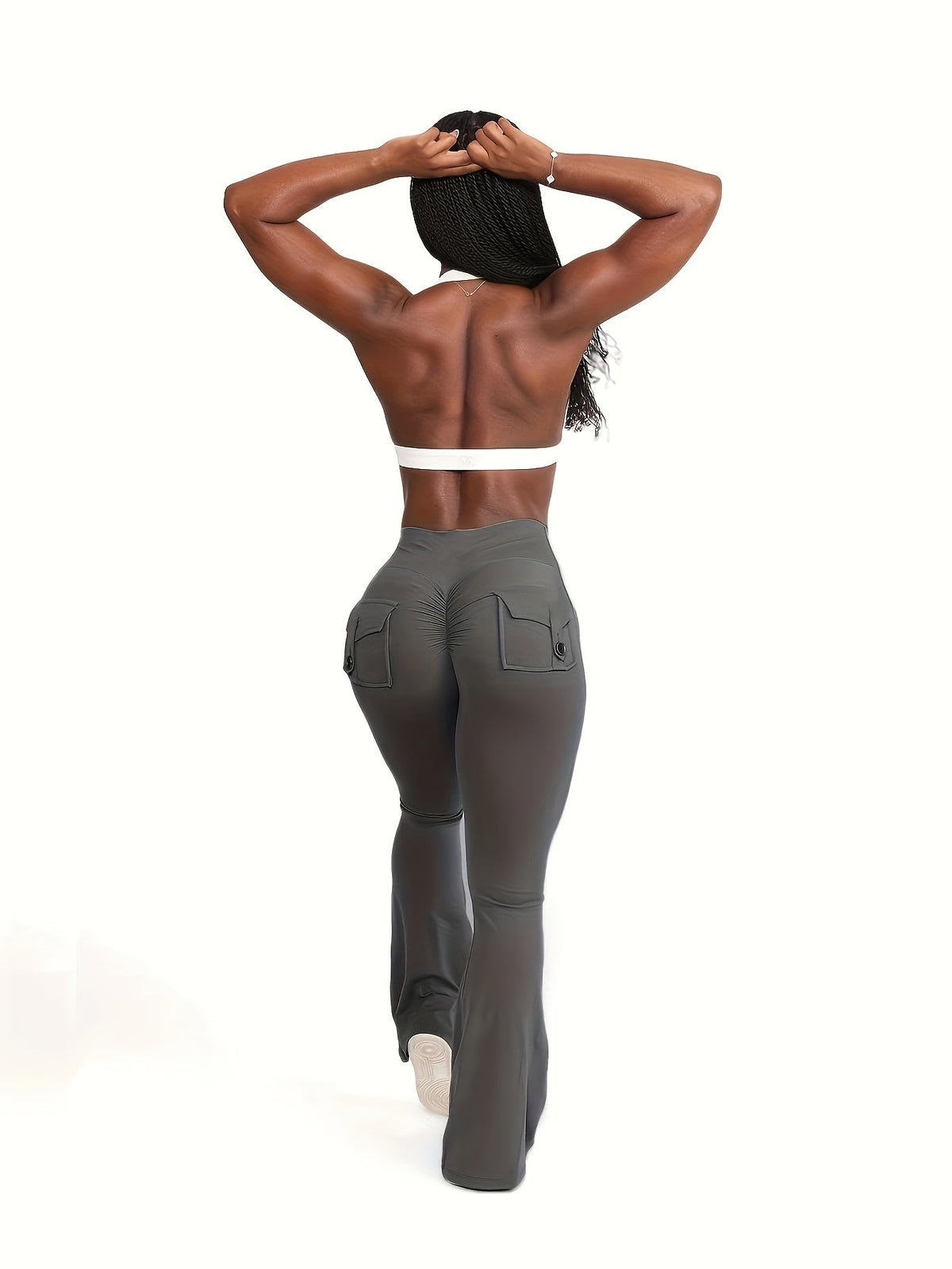 Women's High-Waisted Flare Pants 3-Pack – Butt-Lifting Tummy-Control Quick-Dry Cargo-Style Leggings, Tracksuit Casual Sports Full-Length Trousers (Black, Gray, Green)