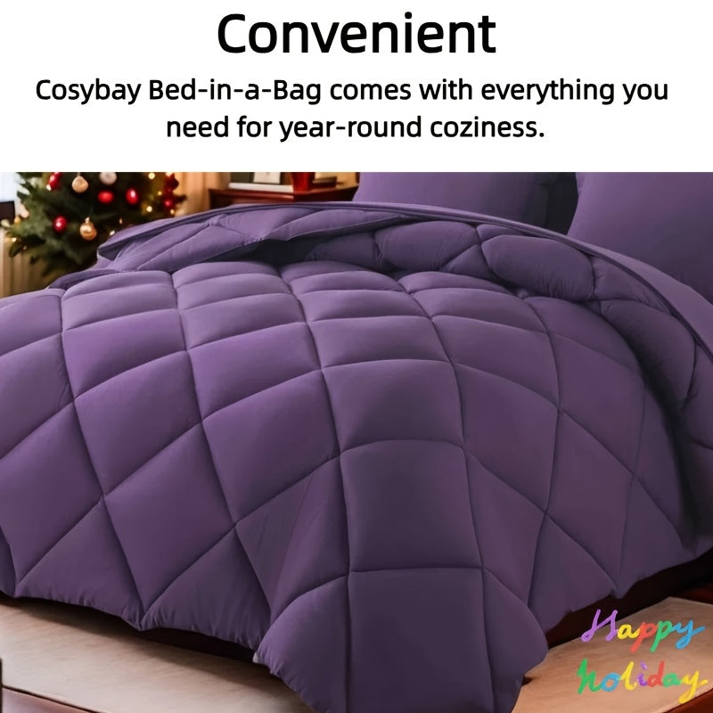 7-Piece Comforter Set, Queen/King Size – Soft Microfiber Pinch Pleated Bed-in-a-Bag with Comforter, Fitted Sheet, Flat Sheet & 4 Pillowcases, All-Season Bedding Set for Home & Dorm