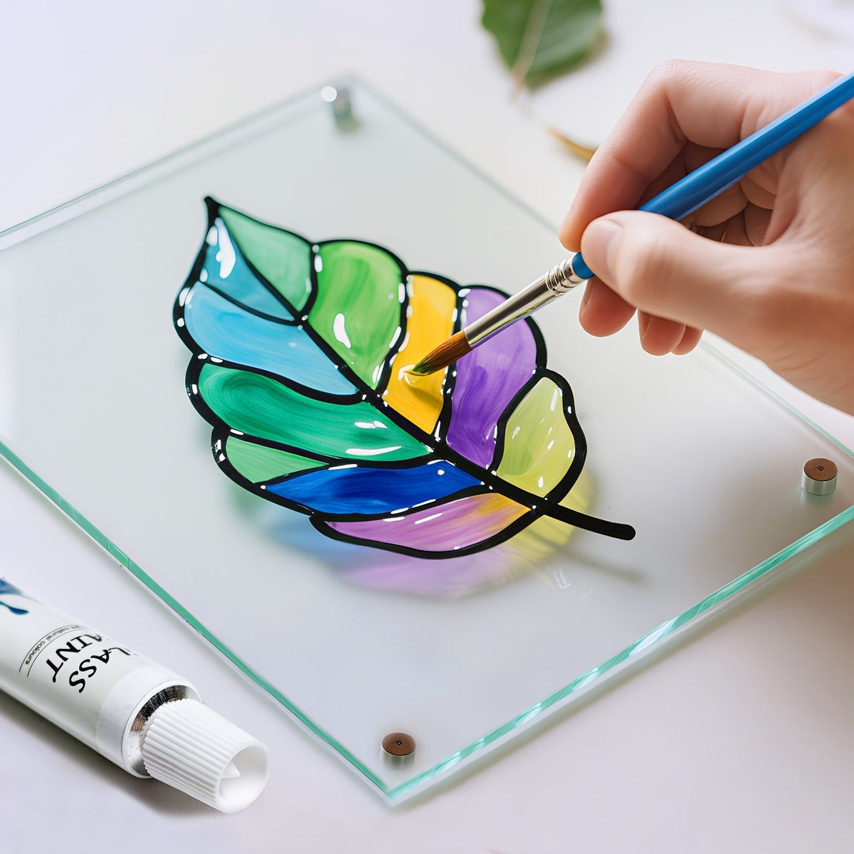Glass Paint Set 12 Colors Non-Toxic Acrylic Stained Glass Painting Kit for Wine Glasses, Windows, Ceramic Mugs, ASTM Certified, Odorless, with 3 Brushes for Adults, Artists, and Beginners