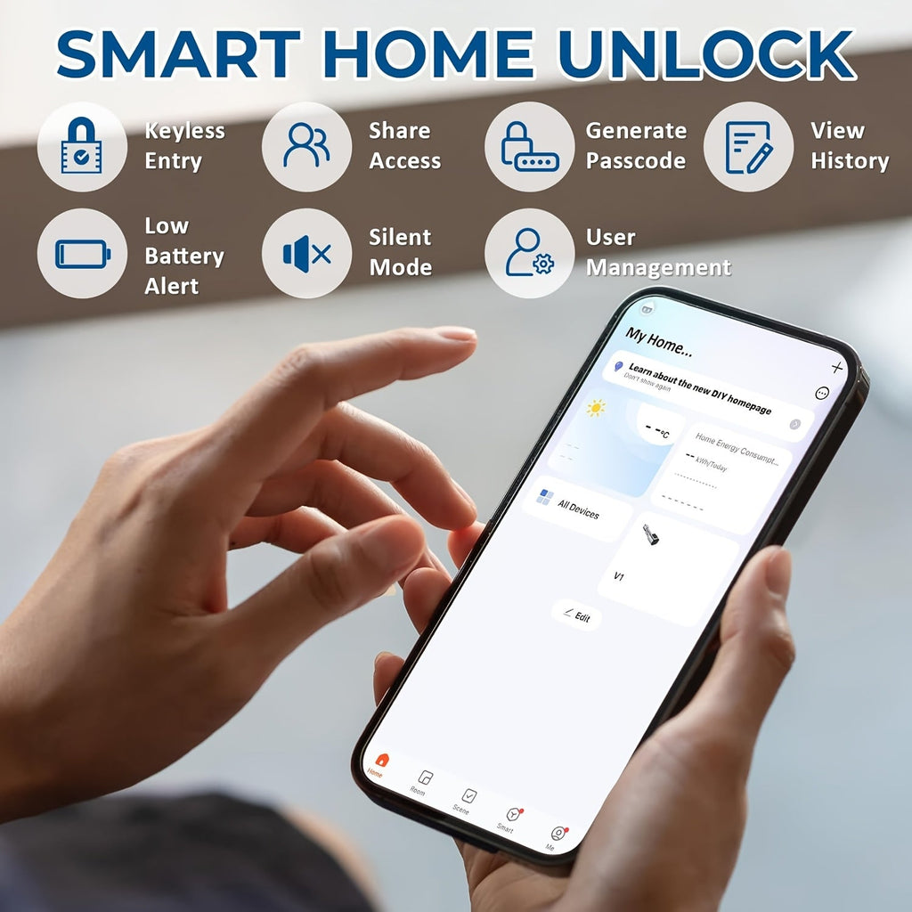 Smart Fingerprint Door Lock Keyless Entry Door Lever with APP IC Card Code Key & Biometric Unlock Aluminum Alloy for Bedroom Home Hotel Office & Apartment