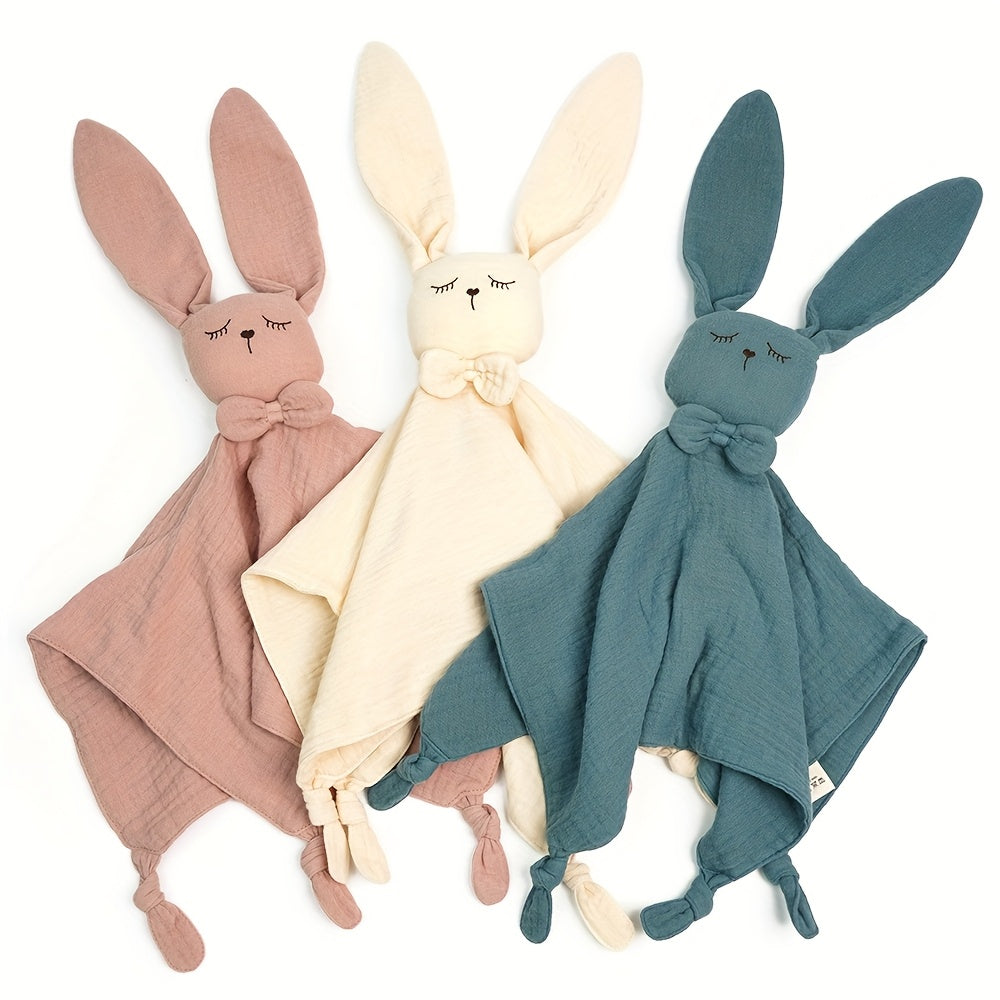 Newborn Baby Bunny Lovey Security Blanket & Rabbit Stuffed Doll, Soft Cuddly Comfort Toy for Boys & Girls, 3 Colors Including Light Blue Pink & Yellow, Baby Shower Gift