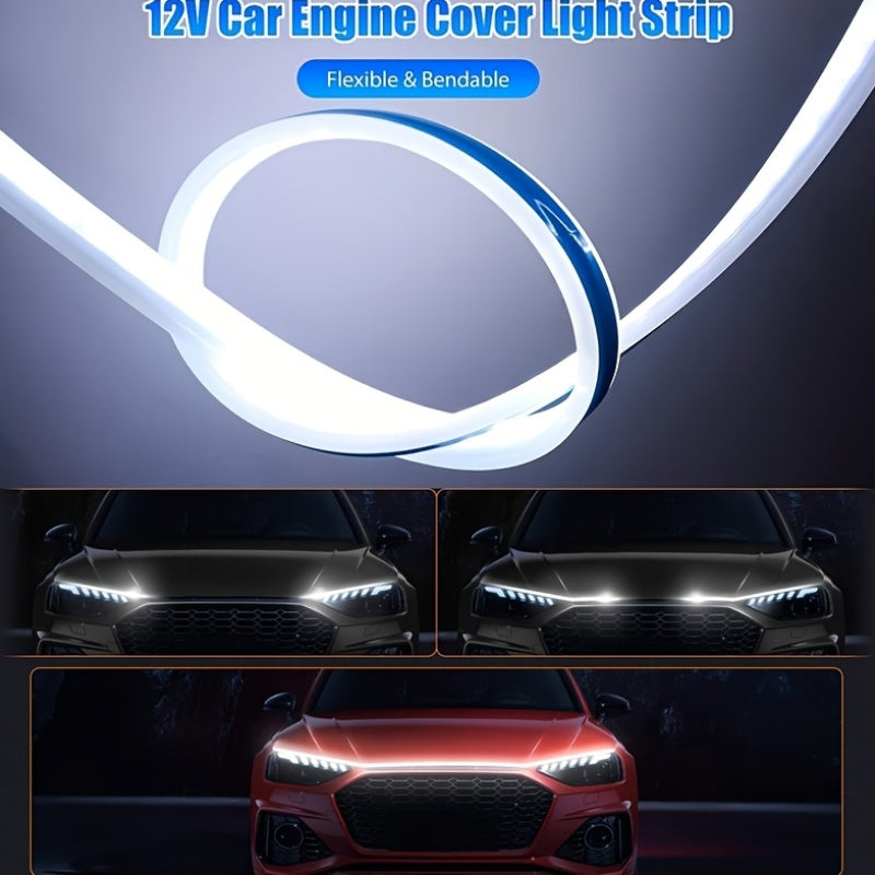 70-Inch LED Engine Bay Light Strip, White, High Brightness 2000-3000 Lumens, Auto Welcome Mode, Sequential Turn Signal Effect, 12V Hardwired for Cars and SUVs - Under-Hood Ambient Lighting
