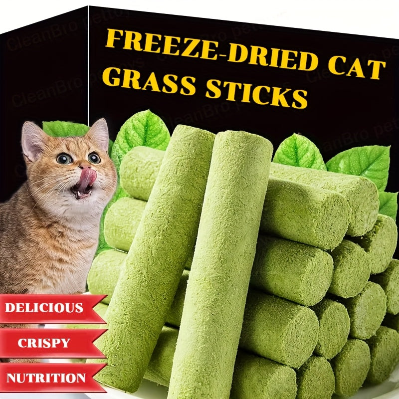 Cat Grass Freeze-Dried Grinding Sticks – Edible Chew Toy for Cat Teeth Cleaning & Hairball Removal, Natural Cat Grass Snack Treats 15 or 30 Pcs