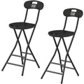 Folding Bar Stool 2-Pack - 24", 350 lbs Capacity, Alloy Steel, Backrest, 2-Height Footrest, Hinge Lock & Handle - Kitchen, Bar, Camping & Outdoor - Black
