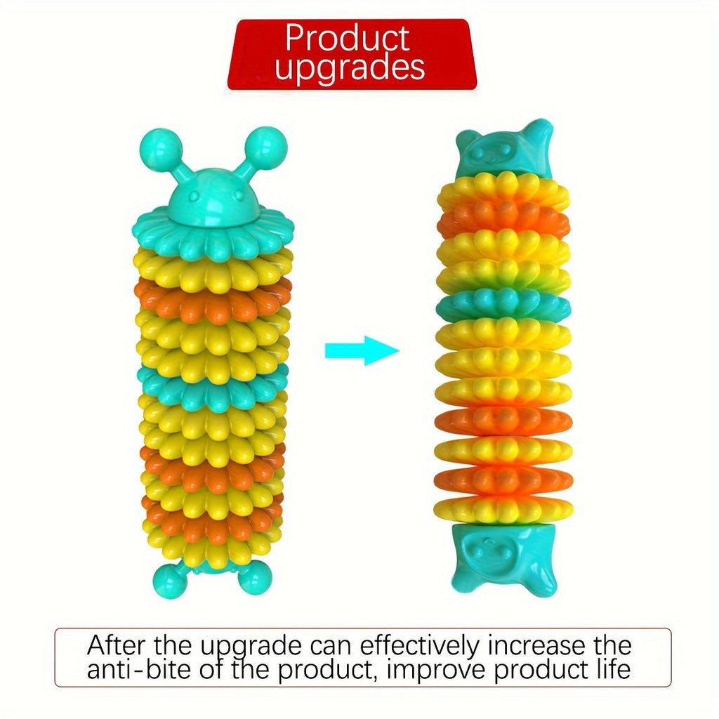 Caterpillar Natural Rubber Dog Chew Toy for Aggressive Chewers – Durable Teeth Cleaning Chew Toy with Anti-Bite Reinforced Ends, Interactive Dental Dog Toy for Medium and Large Breeds, Lake Blue/Green/Pink