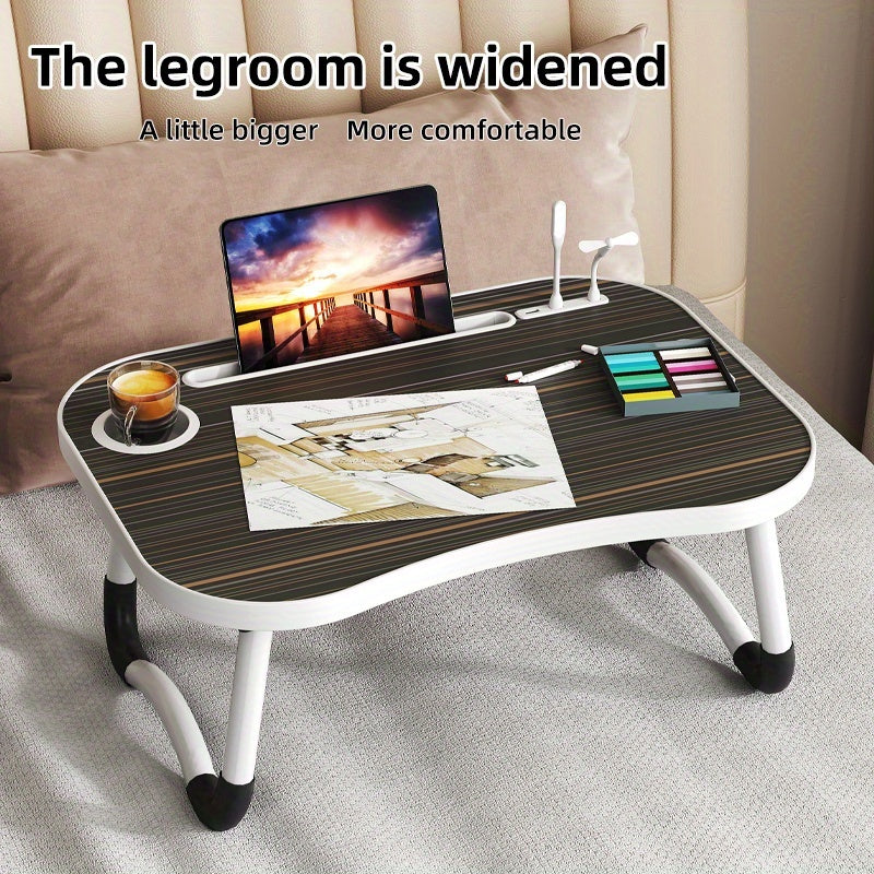 Foldable Laptop Desk Portable Bed Desk with Cup Holder and Tablet Slot Fiberboard Lap Desk for Work, Study, Drawing, and Dining in Bed, Sofa, and Floor, Available in Black and Walnut