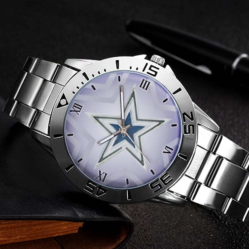 Men's Stainless Steel Quartz Watch, Casual Simple Round Dial Analog Wristwatch, Classic Metal Fashion Watch Gift for Men - Silver