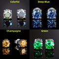 4 Pairs VVS1 Moissanite Stud Earrings Set in S925 Sterling Silver – Round Cut Colorful Studs in Champagne, Olive, Red, Pink, Green & Blue for Men & Women, Party & Daily Wear
