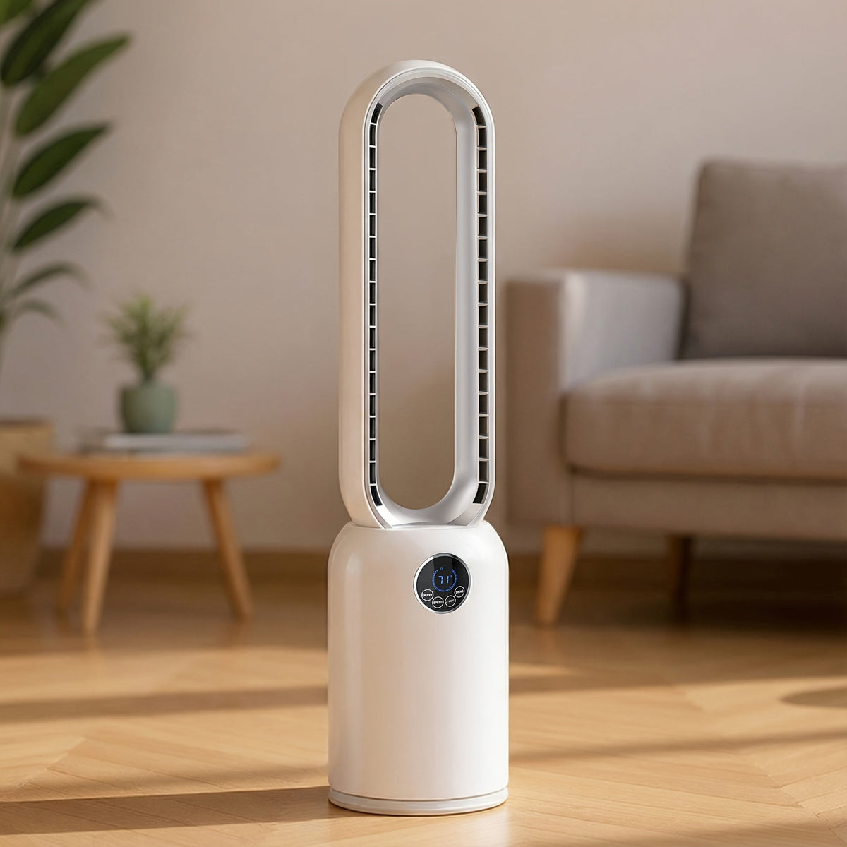 36-Inch Bladeless Tower Fan with Remote & Touch LED Display – 90° Oscillating, 24 Speeds, 12H Timer, 26ft/s Airflow, Quiet Floor Fan for Bedroom, Living Room & Office, Light Grey White Gold Silver – Nova Mart