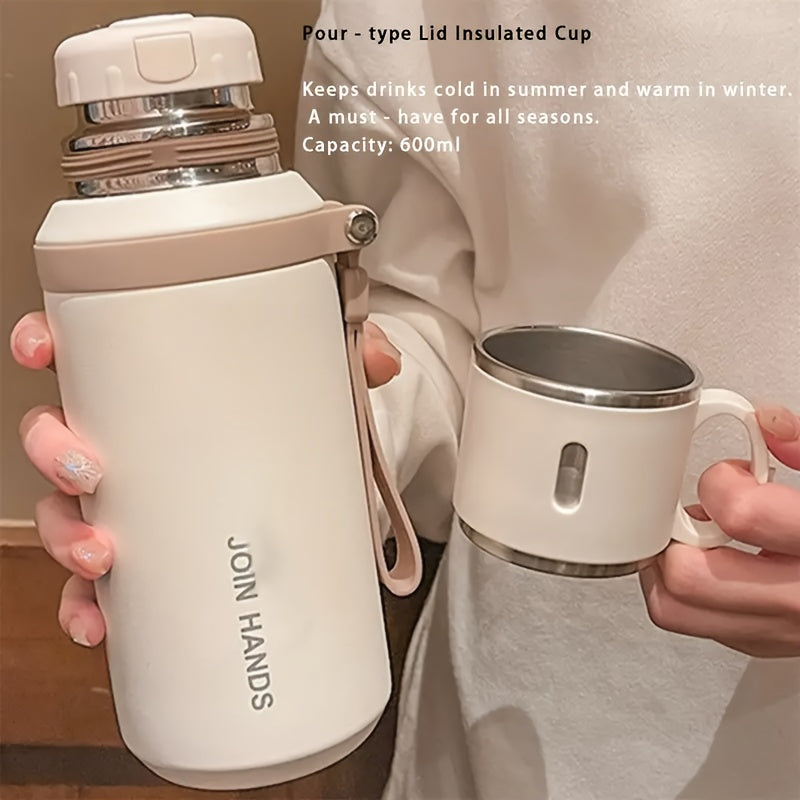 600ml (20oz) Stainless Steel Tumbler, Double-Wall Vacuum Insulated, Leak-Proof Lid with Handle, Cleaning Brush Included, for Hot/Cold Drinks, Travel, Office, Gym, Outdoor Water Bottle