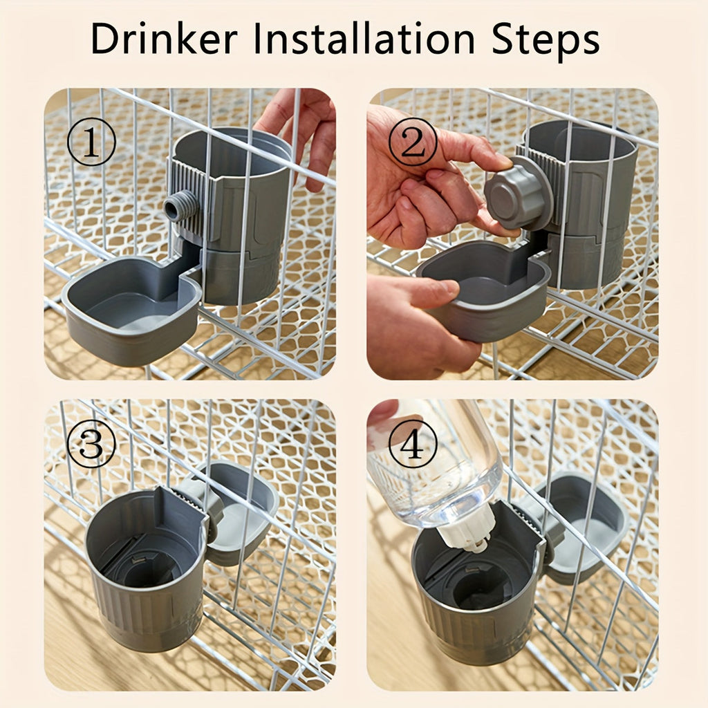 Automatic Hanging Cage Pet Feeder and Waterer Gravity Self-Feeding Drinking Bowl Set for Rabbits, Cats, Dogs, and Guinea Pigs, 40oz Feeder and 17oz Drinker