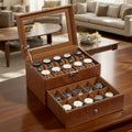 20-Slot Double-Layer Watch Box Organizer with Solid Glass Cover and Velvet Pillow Lining, Watch Display Case for Collection and Storage, Gift for Men and Women Watch Collectors, in Brown, Black, and Gray