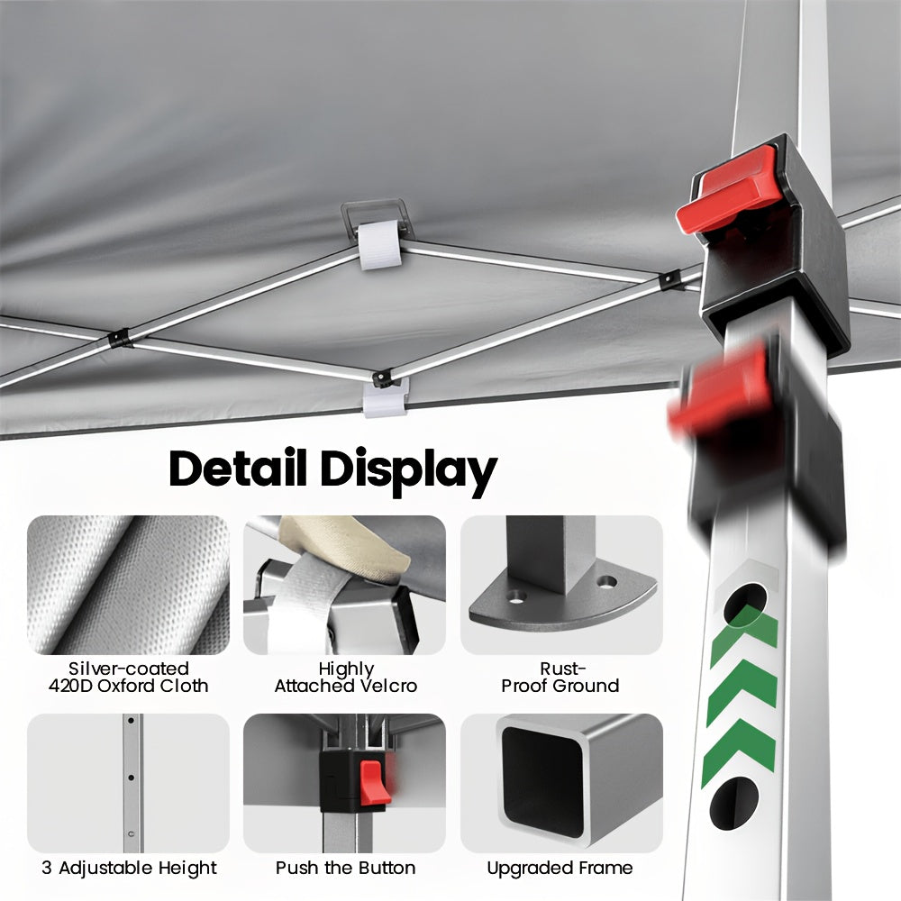 10x10 Pop Up Canopy Tent, UPF 50+ Heavy-Duty Steel Frame, 3 Height Settings, Waterproof Instant Canopy with Carry Bag for Backyard, Patio, Beach, Camping, Party, Market - Space Gray, Black, Blue, Red, Dark Gray, Forest Green