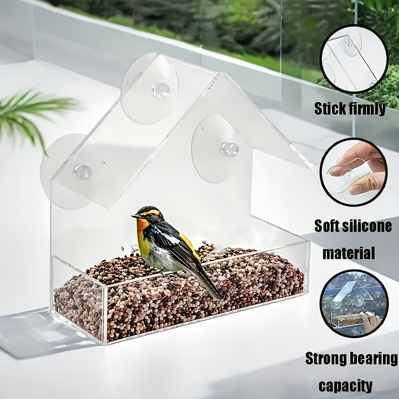 Acrylic Transparent Wall-Mounted Bird Feeder with Suction Cup for Window – Clear View Outdoor Feeding Station for Wild Birds and Hummingbirds