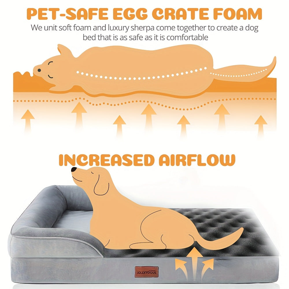 Extra Large Dog Sofa Bed, 100% Supportive Foam, 4-Sided Bolster, Removable Washable Cover, Non-Skid Bottom, Joint Support, Soft Warm Pet Couch Bed, Grey, M/L/XL/XXL, All Breeds