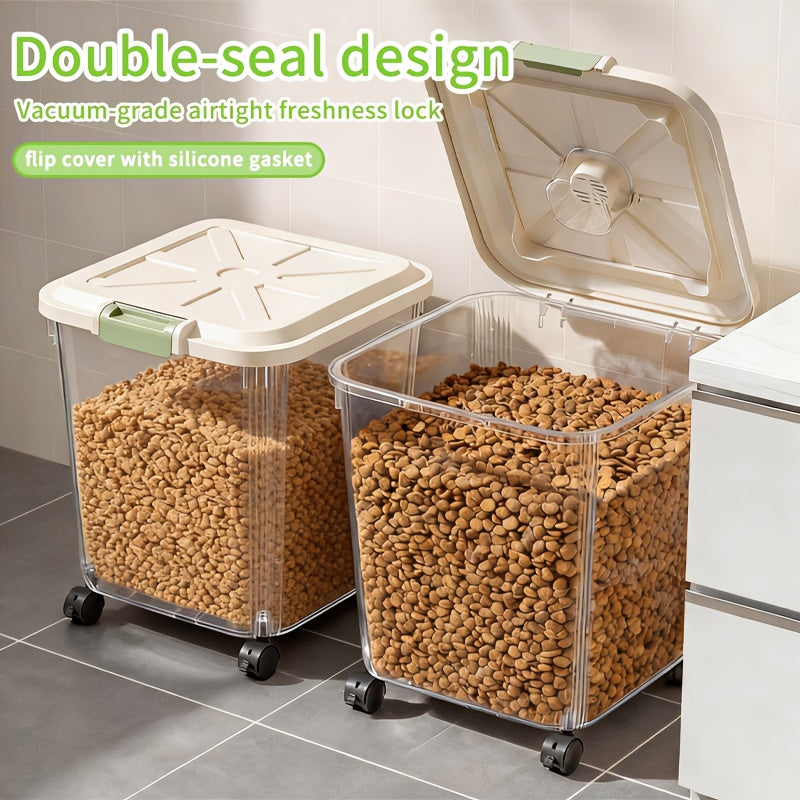 Airtight Pet Food Storage Container with Wheels, Locking Lid, Built-in Scoop, Moisture-Proof Dog and Cat Food Bin for Kitchen Pantry, 11/22/38/55 lbs Dry Food Storage