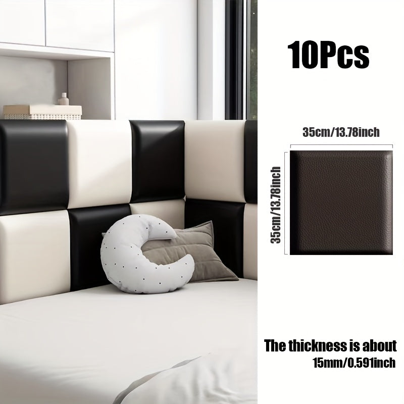10-Pack 3D Self-Adhesive Soft Leather Wall Panels 35×35 In Peel & Stick Removable Sound Insulation Anti-Collision Waterproof Wear-Resistant – 7 Colors