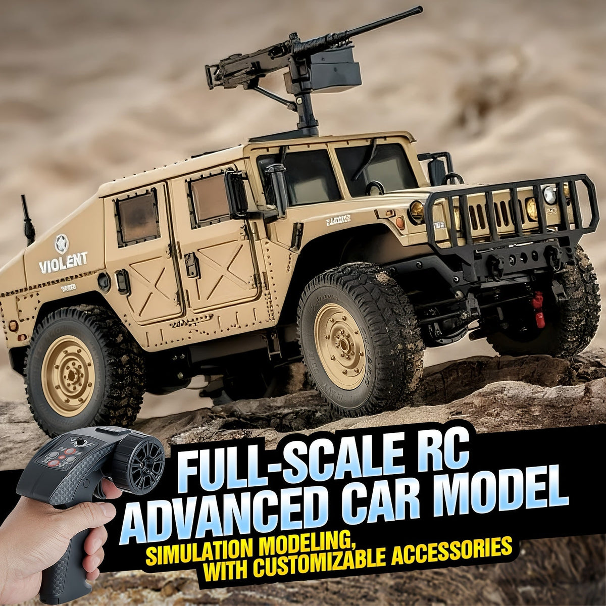 C8835 Full-Scale RC Military Off-Road Vehicle for Adults - Proportional Transmission, Variable Speed, Climbing, Multi-Mode LED Lighting, 5 Openable Doors, Optional Machine Gun & Winch Accessories