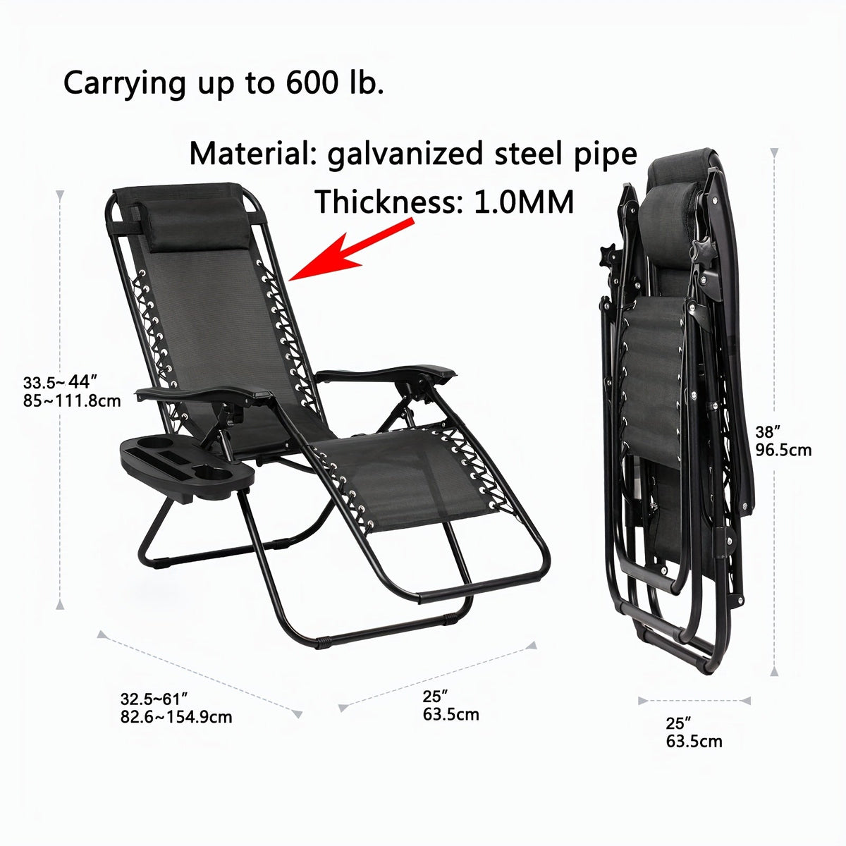 Pair of Zero Gravity Recliner Lounge Chairs – 500 LB Capacity Lockable Reclining Detachable Cup Holder Tray Lightweight Foldable for Camping Beach Patio & Garden in 15 Styles