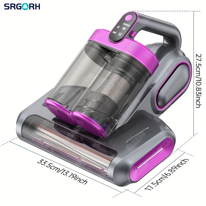 Mattress Vacuum Cleaner - 16kPa Deep Cleaning Bed Vacuum with UVC Ultraviolet, Hot Air & High-Temperature Heating, Dual Dust Cup, Handheld - For Mattresses, Pillows & Bedding - White, Purple & Blue