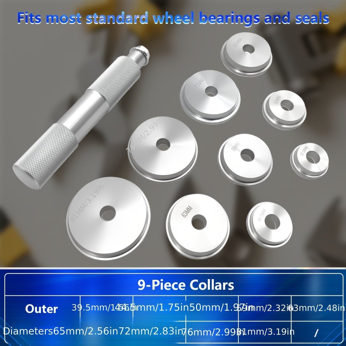 10-Piece Bearing Press Kit – Bearing Race & Seal Bushing Driver Installation Set with 9 Double-Sided Adapters, Universal Fit for Cars, Trucks & SUVs, Professional Mechanic Tool
