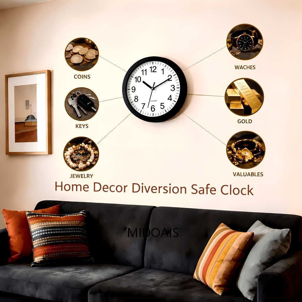 Wall-Mounted Diversion Safe Clock Hidden Secret Storage for Cash, Coins, and Valuables - Home/Office Security Vault, Concealed Safe, Sturdy and Durable