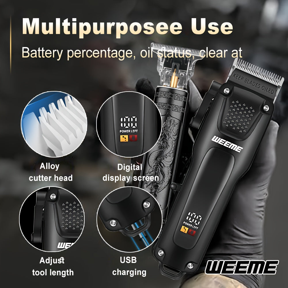 Men's Grooming Set - Professional Hair Clipper, Cordless Shaver & Beard Trimmer - LCD Display & USB Fast Charge - 2-Piece & 3-Piece - Black - Gift for Dad, Husband & Groom