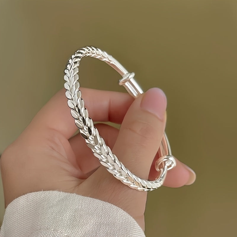 999 Sterling Silver Bohemian Wheat Chain Bracelet for Women – Adjustable No-Plating Pure Silver Bracelet, Elegant Daily Wear Jewelry Gift for Anniversary, Valentine’s Day, and Birthday