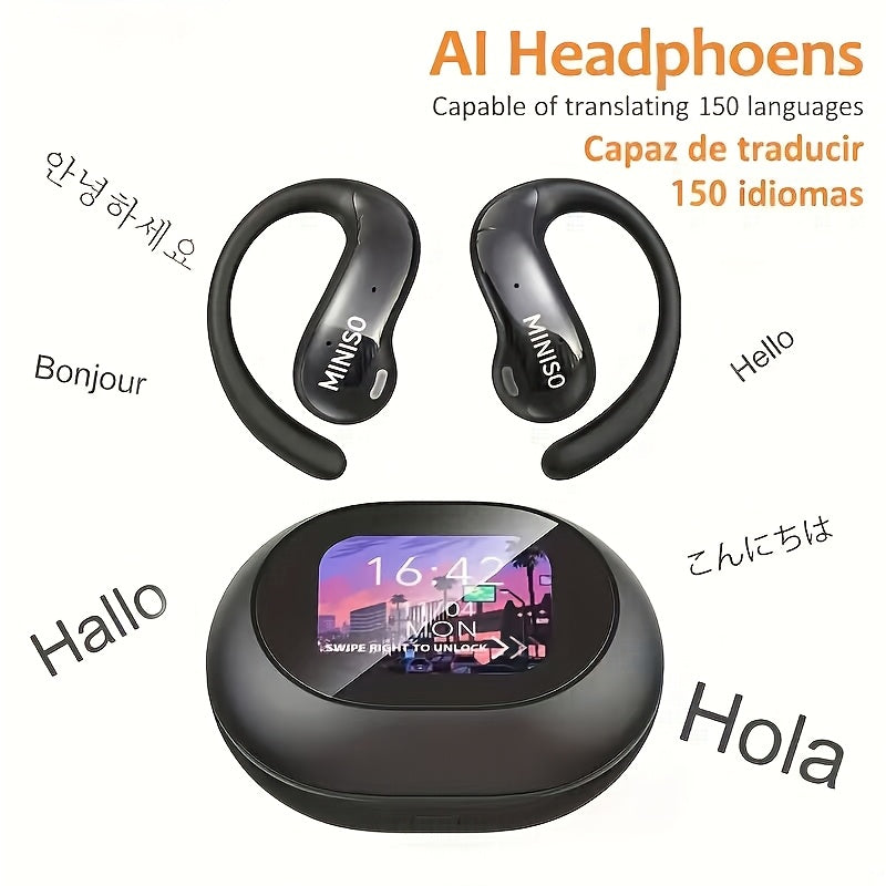 AI Smart Translation Earbuds - 150 Languages, HD Touchscreen, Real-Time Translation, HD Sound, Ultra-Long Battery & App Control - Travel, Business & Study - Black, Purple & Pink