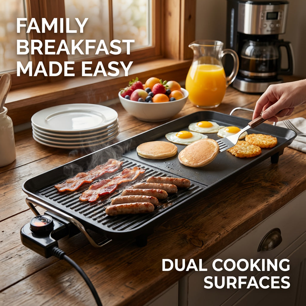 Household Smokeless Electric Grill - Extra-Large Non-Stick Roasting Pan, Adjustable Temperature & Drip Tray - Multifunctional Indoor & Outdoor BBQ - Medium, Large & Extended - Holiday Gift
