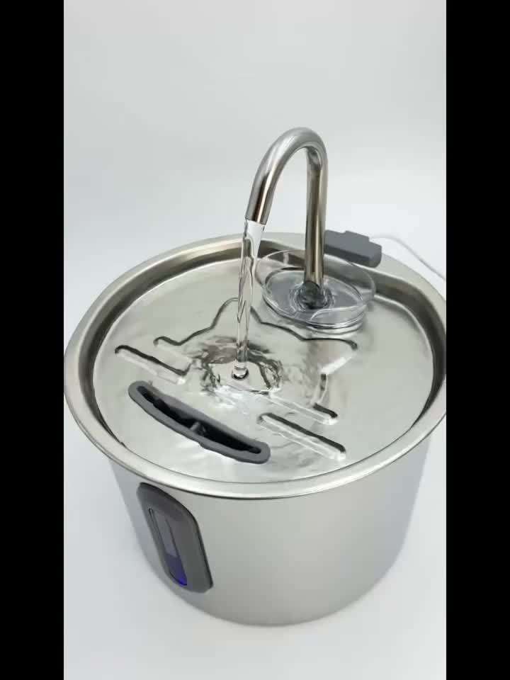 74oz Stainless Steel Cat Water Fountain - Ultra-Quiet USB Pump, Faucet Flow, 3-Stage Filter & Visual Water Level Window, Automatic Pet Water Fountain for Cats and Small Dogs Indoor