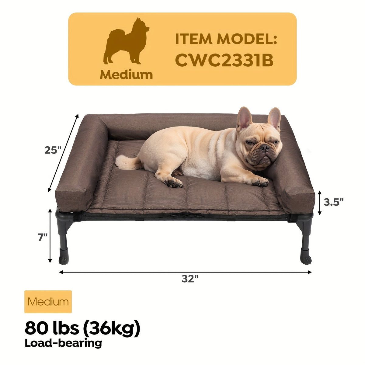 Cooling Elevated Dog Bed with Removable Pillow-Top Mat – Raised Bolster Dog Cot with Breathable Mesh and Non-Slip Feet, Dog Sofa Bed for Indoor & Outdoor Use