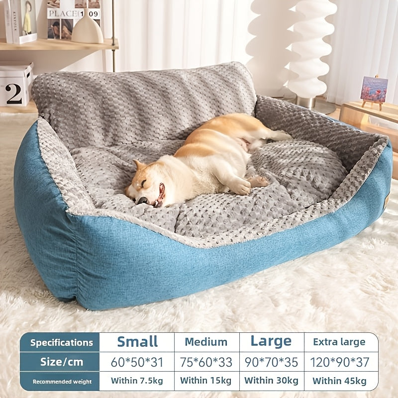 Luxury Plush Pet Sofa Bed with High Backrest – Thick Warm Washable Dog Bed for Large, Medium, and Small Dogs & Cats, All-Season Comfort, Easy-Clean Cover, Sizes S, L, XL, Grey Blue