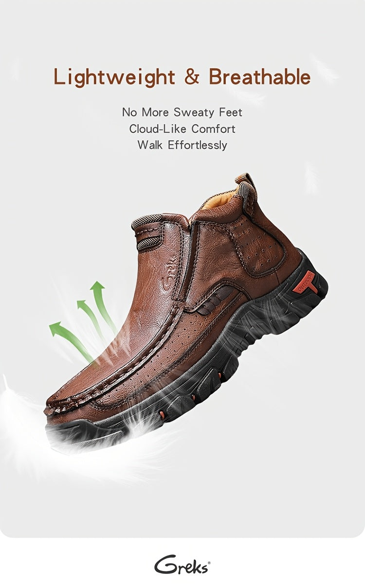 GREKS Men's Hand-Stitched Slip-On Ankle Boots, Casual Moccasin Chukka Loafers with Non-Slip Sole for Outdoor Hiking, Driving, and Daily Wear – Comfortable Lightweight Men's Shoes