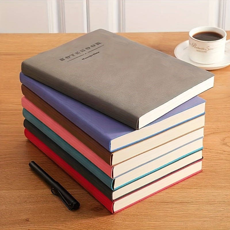 Soft Faux Leather Notebook 5-Pack Set, Square Ruled, Soft Cover with Bookmark, Extra Thick Pages for Business Meetings, School, Academic Writing – 7 Colors