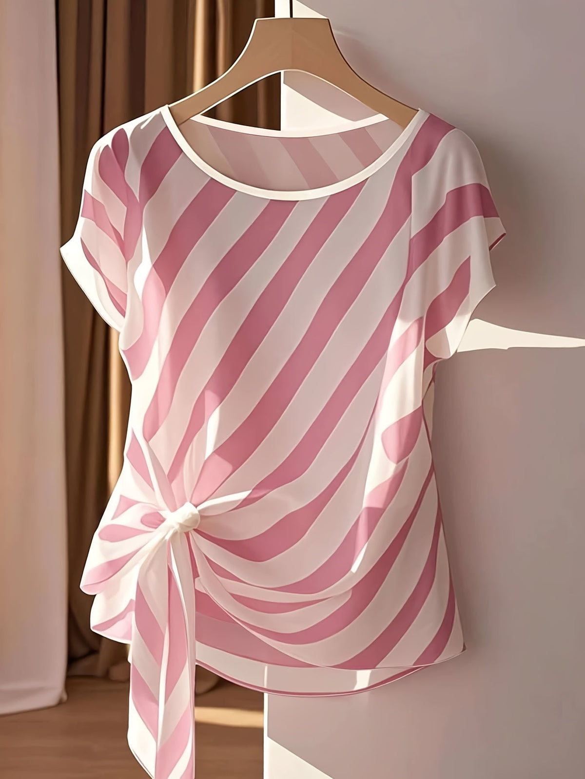 Women's Sleeveless French-Style Striped Blouse with Bow Detail - Semi-Sheer Round Neck Shirt for Spring, Summer, and Fall, Casual to Dressy | Elegant French-Inspired Machine-Washable Ladies' Top