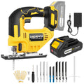 Cordless Jigsaw - 0°–45° Bevel Cutting, 3 Modes (Straight/Curved/Bevel), LED Work Light, Fast Charger - Wood, Metal & Plastic - 1 Battery, 2 Batteries & Deluxe Sets