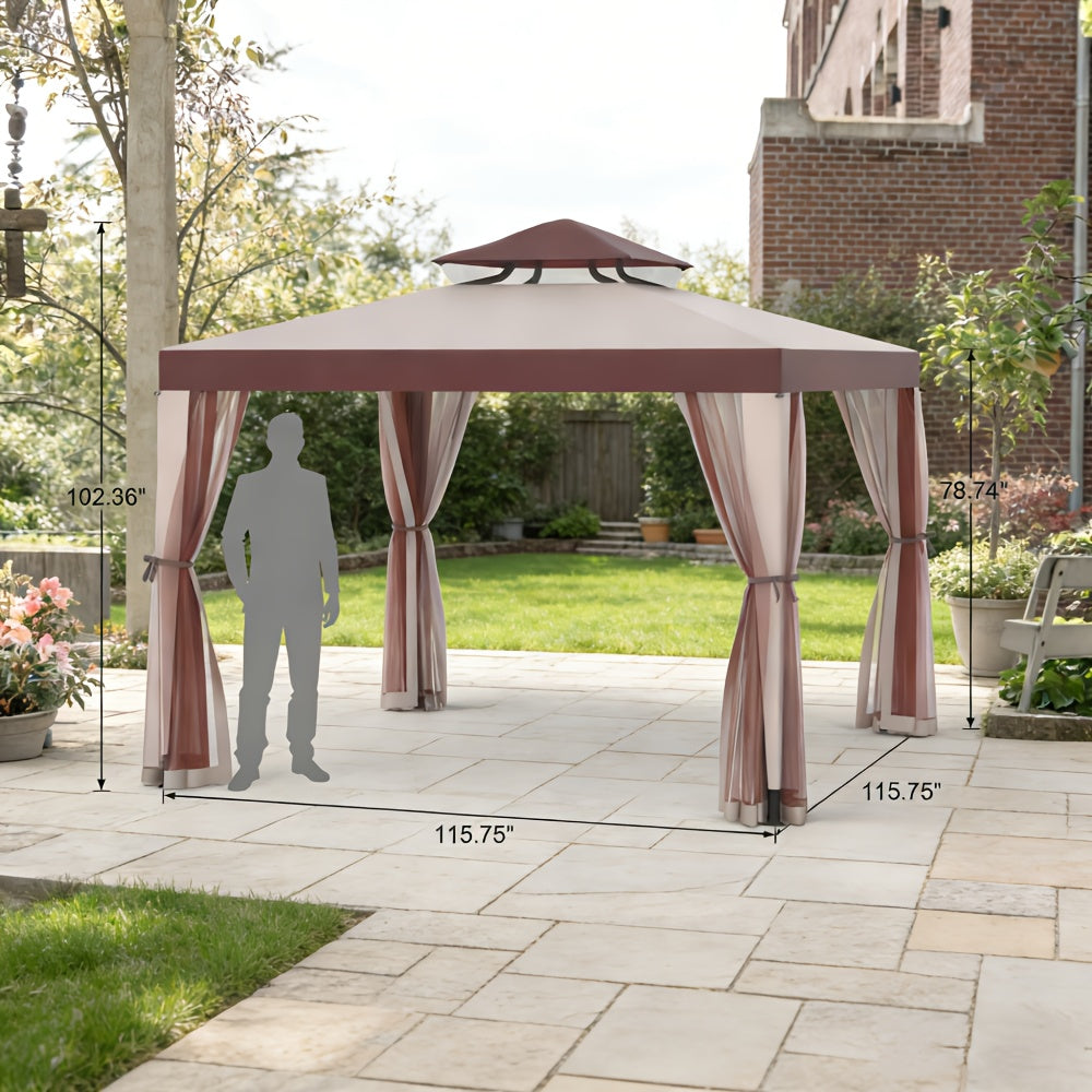 10x10 Ft Gazebo Tent with Mosquito Netting, 100 Sq Ft Outdoor Canopy Shade, for Patio, Garden & Backyard