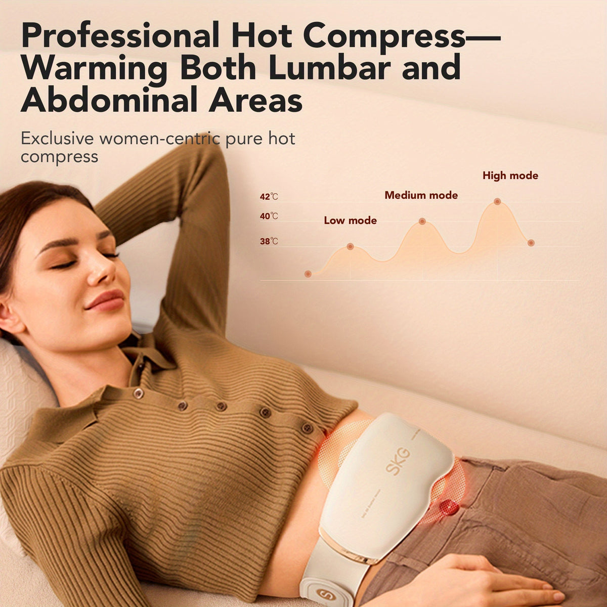 SKG Waist Massager with Heat 4D Cordless Shiatsu Deep Kneading Massage Belt Portable Lower Back & Abdomen Relief Indoor Outdoor Car & Office – Gift for Mom Men & Women White