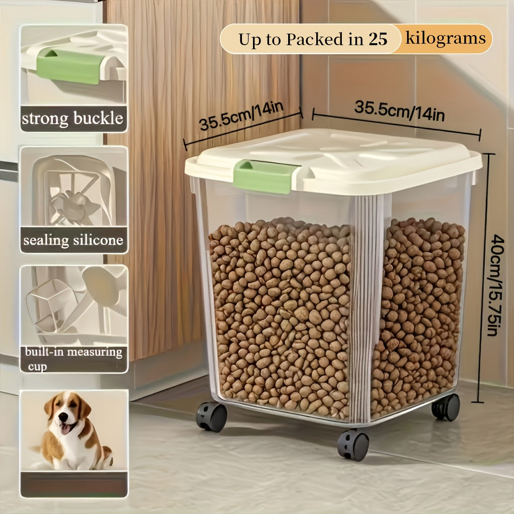 Airtight Pet Food Storage Container with Wheels, Locking Lid, Built-in Scoop, Moisture-Proof Dog and Cat Food Bin for Kitchen Pantry, 11/22/38/55 lbs Dry Food Storage
