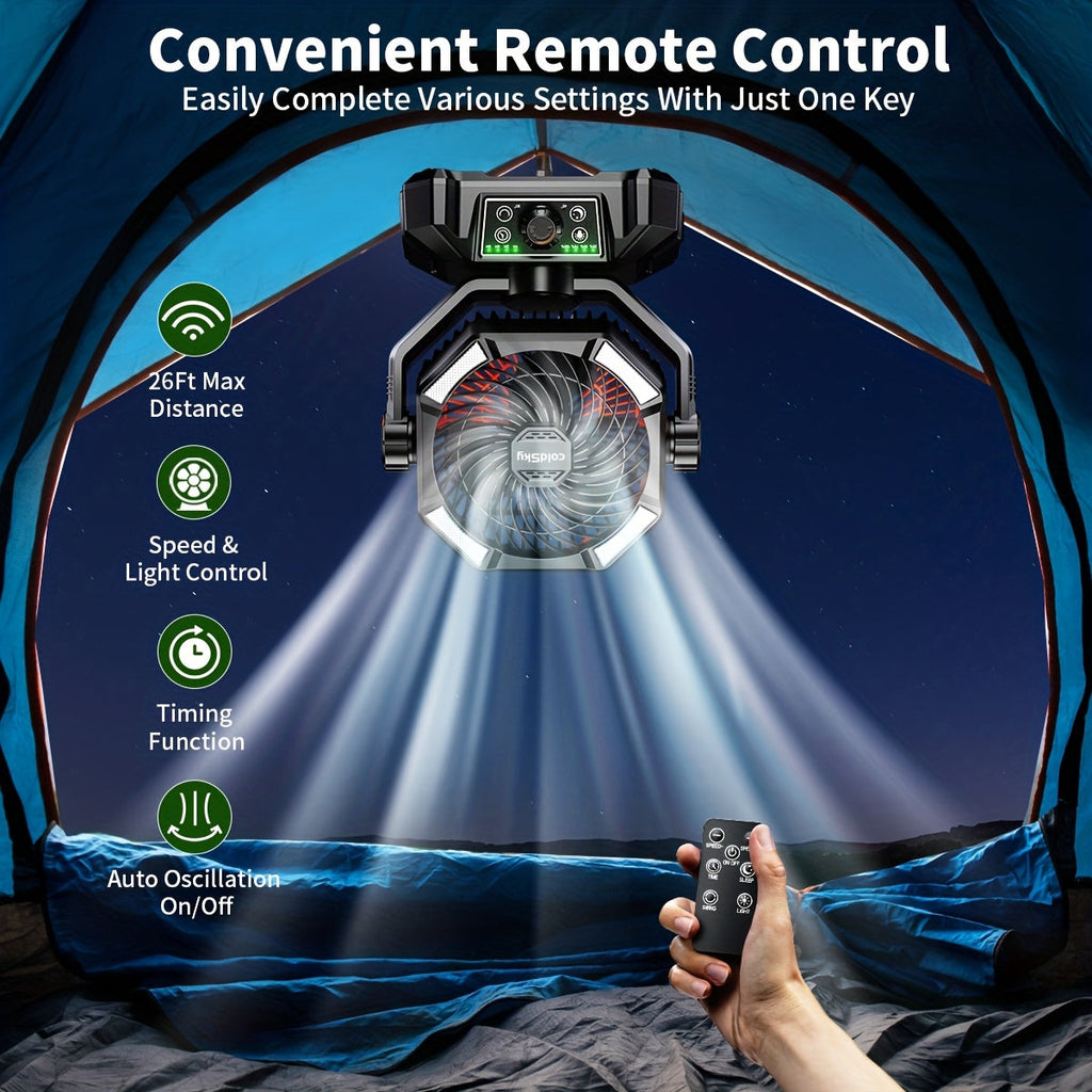 Camping Fan with 20000mAh Battery, 8-Speed Settings, Enhanced Motor, and USB Rechargeability - Portable Tent Fan for Camping, Hiking, Outdoor Adventures, and Emergency Use