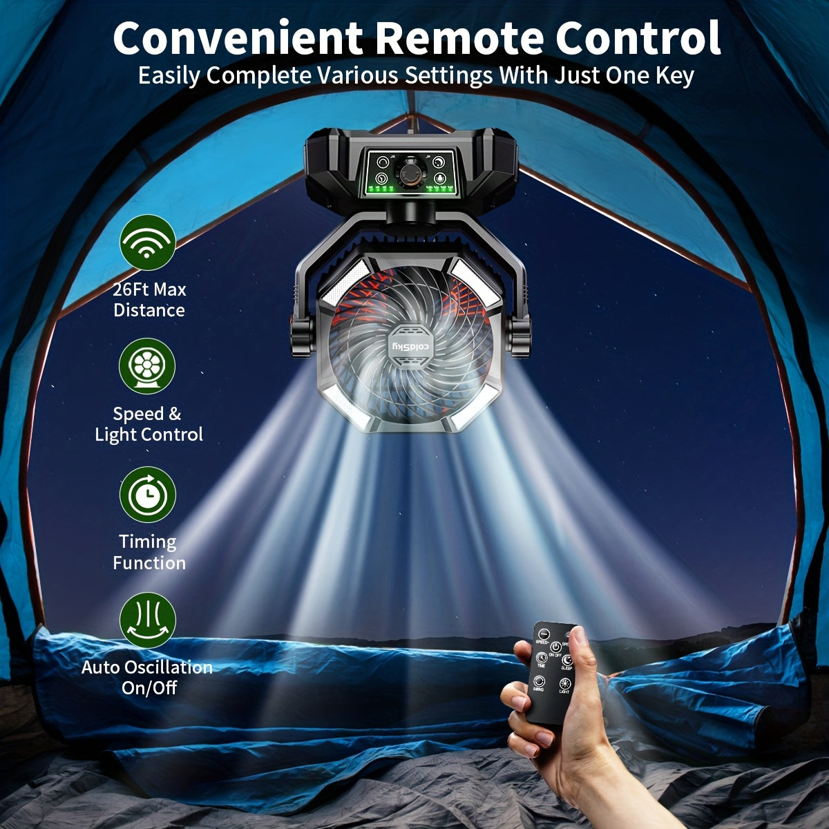 Camping Fan with 20000mAh Battery, 8-Speed Settings, Enhanced Motor, and USB Rechargeability - Portable Tent Fan for Camping, Hiking, Outdoor Adventures, and Emergency Use