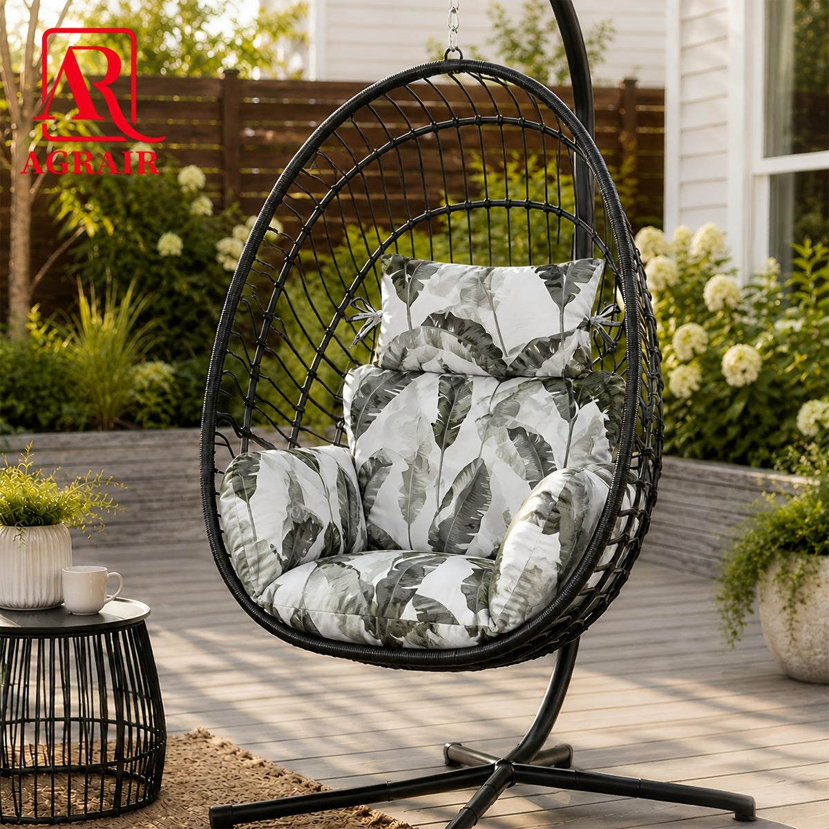 Hanging Egg Chair Cushion Replacement – With Headrest & Strap Design for Indoor & Outdoor Swing Egg Chairs in Orange Blue Red White Rose Red & Banana Leaf